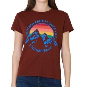 Women's Brown Maroon MOTHER Graphic Cotton Tee MOTHER EARTH LOVES YOU, large.